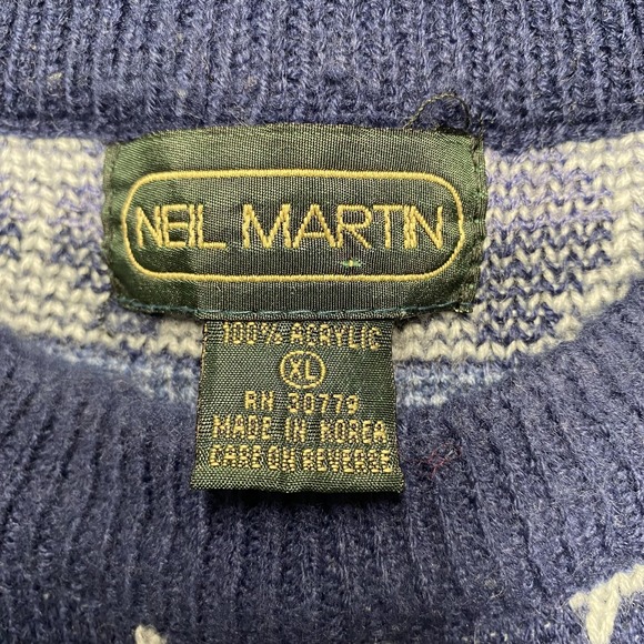 Neil Martin Sweater Mens XL Blue Geometric Pattern Crewneck Acrylic Pullover - Picture 3 of 8